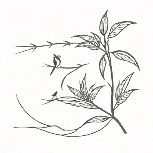 rose palm tree thorns leaves bird tattoo design idea
