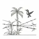 barbed wire with palm trees bird and rose tattoo design idea