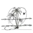 barbed wire with palm trees bird and rose tattoo design idea