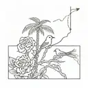 barbed wire with palm trees bird and rose tattoo design idea