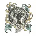 pisces and Scorpio zodiac symbol intertwined symbolizing the client's love tattoo design idea
