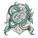 pisces and Scorpio zodiac symbol intertwined symbolizing the client's love tattoo design idea