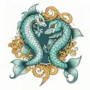 pisces and Scorpio zodiac symbol intertwined symbolizing the client's love tattoo design idea