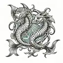 pisces and Scorpio zodiac symbol intertwined symbolizing the client's love tattoo design idea