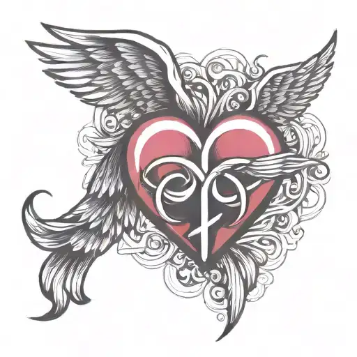 heart symbol intertwined with RN Symbol and wings    tattoo design idea