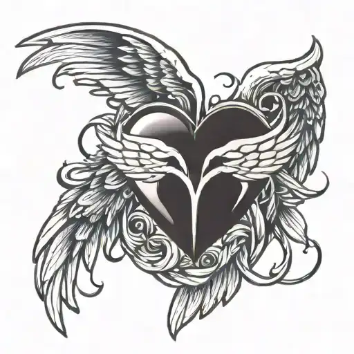 heart symbol intertwined with RN Symbol and wings    tattoo design idea