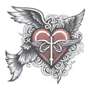 heart symbol intertwined with RN Symbol and wings    tattoo design idea
