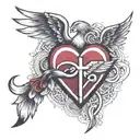 heart symbol intertwined with RN Symbol and wings    tattoo design idea