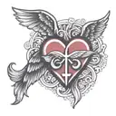 heart symbol intertwined with RN Symbol and wings    tattoo design idea