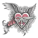 heart symbol intertwined with RN Symbol and wings    tattoo design idea