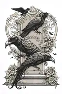 headstone & ravens perched tattoo design idea