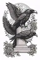 headstone & ravens perched tattoo design idea