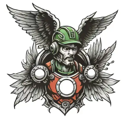 ironman triathlon, luigi hat, angel wings tattoo design idea
