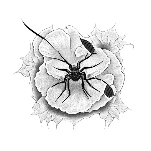 petunia and spider tattoo design idea