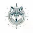 Nordic Wolf with Nordic compass on forehead tattoo design idea