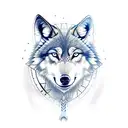 Nordic Wolf with Nordic compass on forehead tattoo design idea
