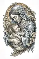 mary holding baby jesus tattoo design idea