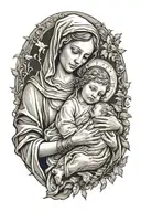 mary holding baby jesus tattoo design idea