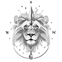 A majestic lion with a compass rose as its mane, symbolizing strength, guidance, and a sense of direction in life tattoo design idea