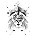 A majestic lion with a compass rose as its mane, symbolizing strength, guidance, and a sense of direction in life tattoo design idea
