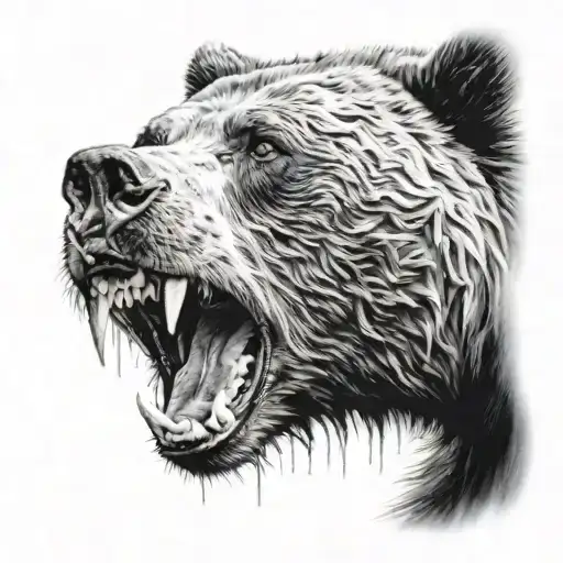 Black and grey bear with open mouth and sharp claws tattoo with bloody scratches under it tattoo design idea