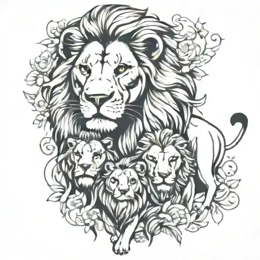 lion family tattoo design idea