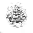 pirate ship tattoo design idea