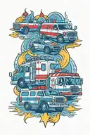 ambulance, fire truck and police vehicle responding with lights and sirens tattoo design idea