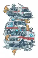 ambulance, fire truck and police vehicle responding with lights and sirens tattoo design idea