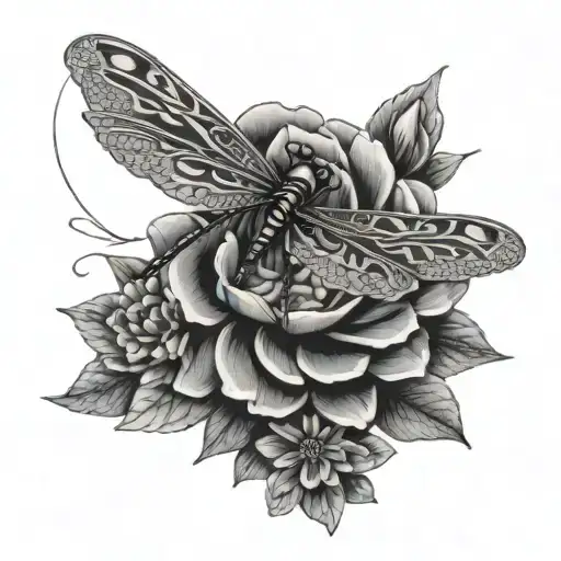 celtic mom, a zinnia flower and a dragonfly flying tattoo design idea