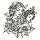 celtic mom daughter and son and a zinnia flower tattoo design idea