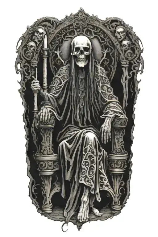 holy death sitting on her throne tattoo design idea