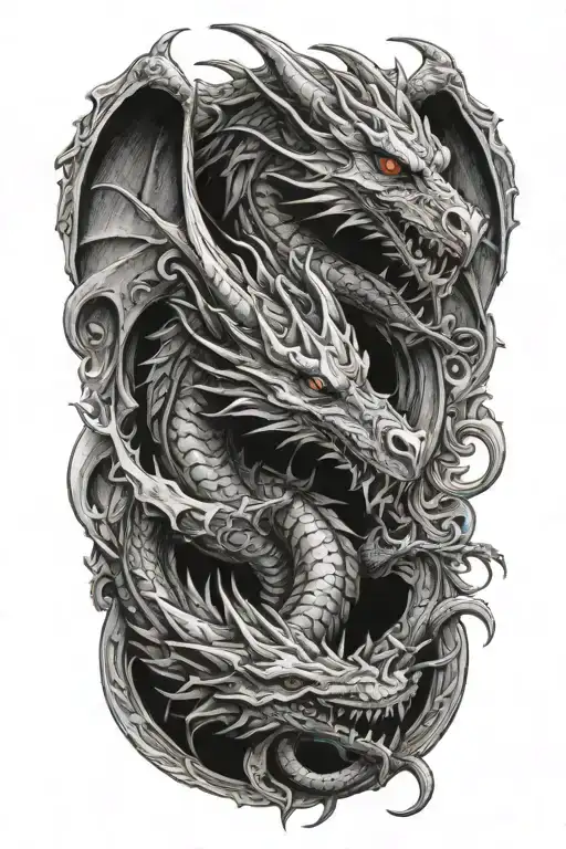 dragon and hooded angel side by side tattoo design idea