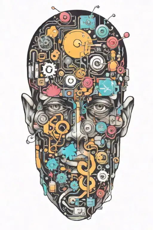 A software engineer creating music with a mix of technology and chemistry symbols tattoo design idea