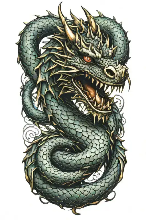 dragon with scales made out of bullets tattoo design idea