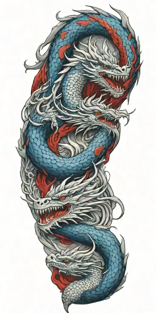 blue dragon and red Phoenix tattoo design idea
