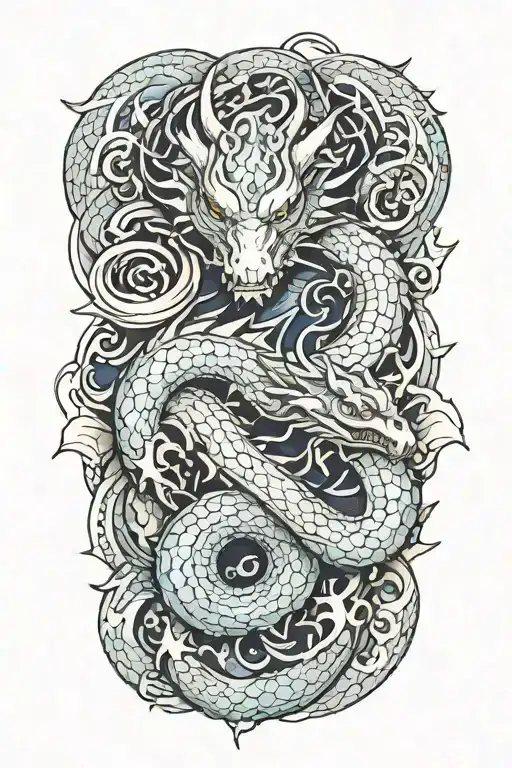 dragon wrapped itself surrounded by astral formations tattoo design idea