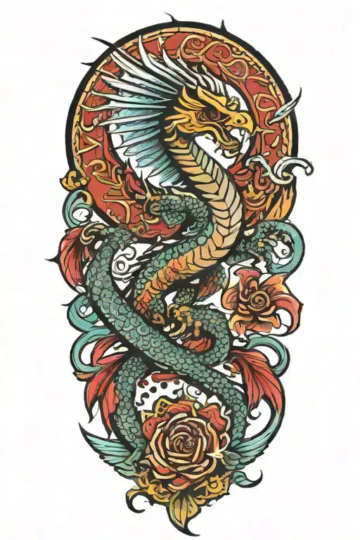 mexican inspired dragon with the mexican eagle flying tattoo design idea