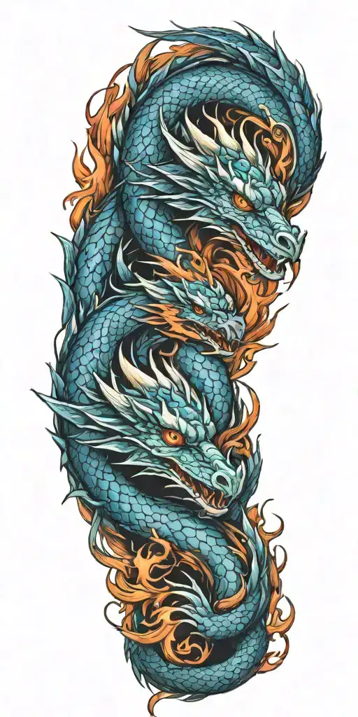 small blue dragon and fiery Phoenix tattoo design idea