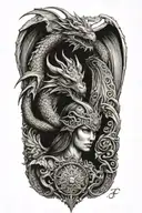 dragon and hooded angel side by side tattoo design idea