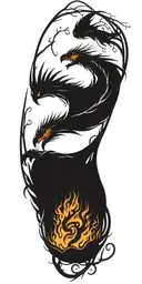 phoenix rising from a tree being set on fire by a raging dragon tattoo design idea