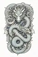 dragon wrapped itself surrounded by astral formations tattoo design idea