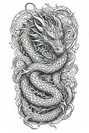 dragon wrapped itself surrounded by astral formations tattoo design idea