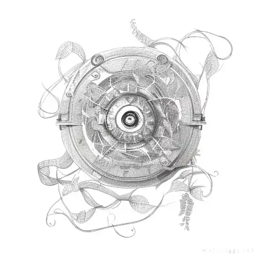 Vintage film reel entwined with vines of flowers tattoo design idea
