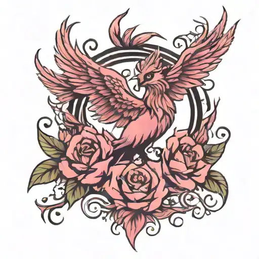 Phoenix rising from ashes pink girly floral  tattoo design idea