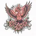 Phoenix rising from ashes pink girly floral  tattoo design idea
