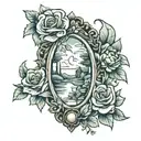 rear view mirror reflecting leaving home and floral around it tattoo design idea