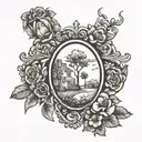 rear view mirror reflecting leaving home and floral around it tattoo design idea
