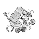 simplistic black and white tattoo of a midevil peasent pushing a cart up a hill. the cart is full of heavy weights and t tattoo design idea