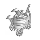 simplistic black and white tattoo of a midevil peasent pushing a cart up a hill. the cart is full of heavy weights and t tattoo design idea